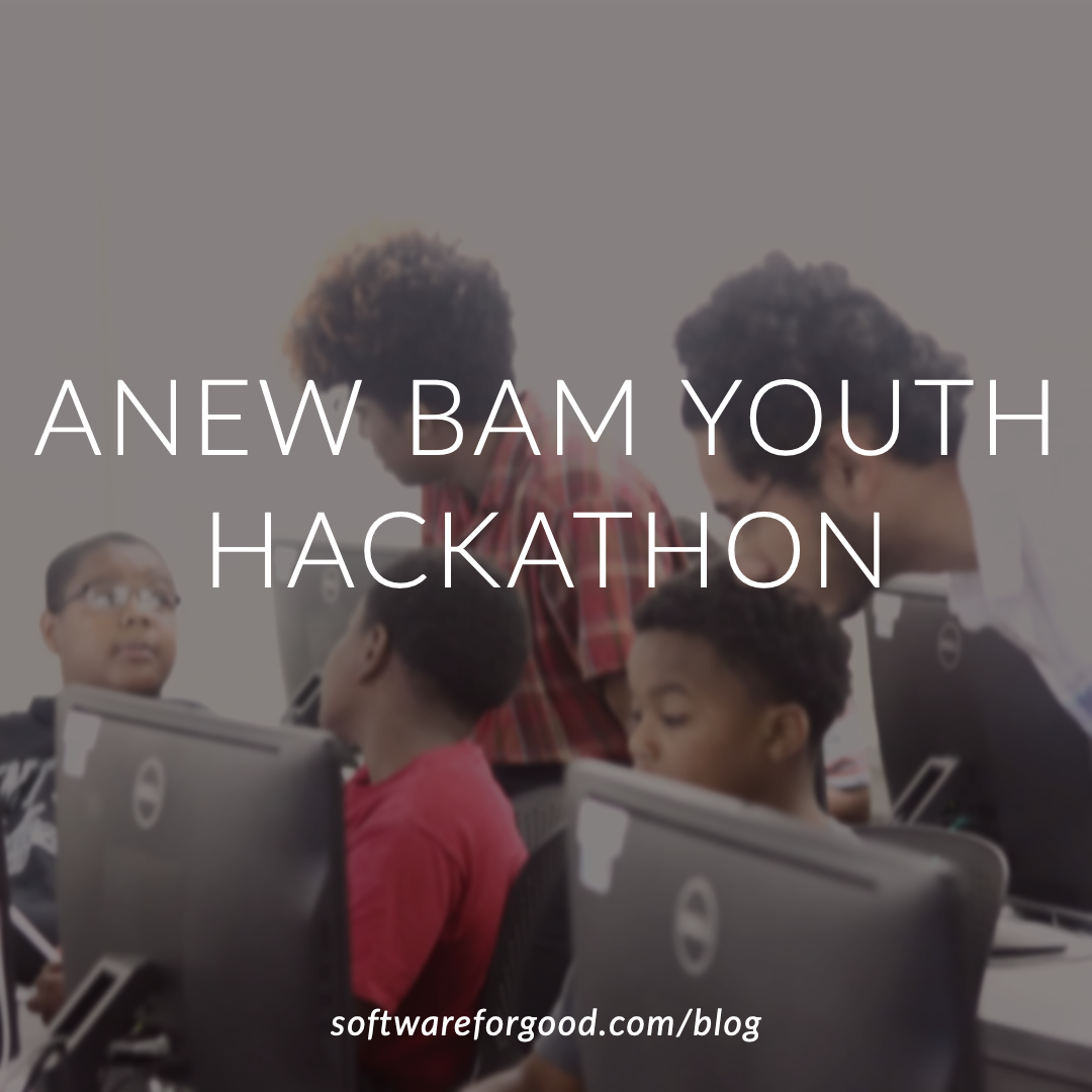 Image of students working on computers with text 