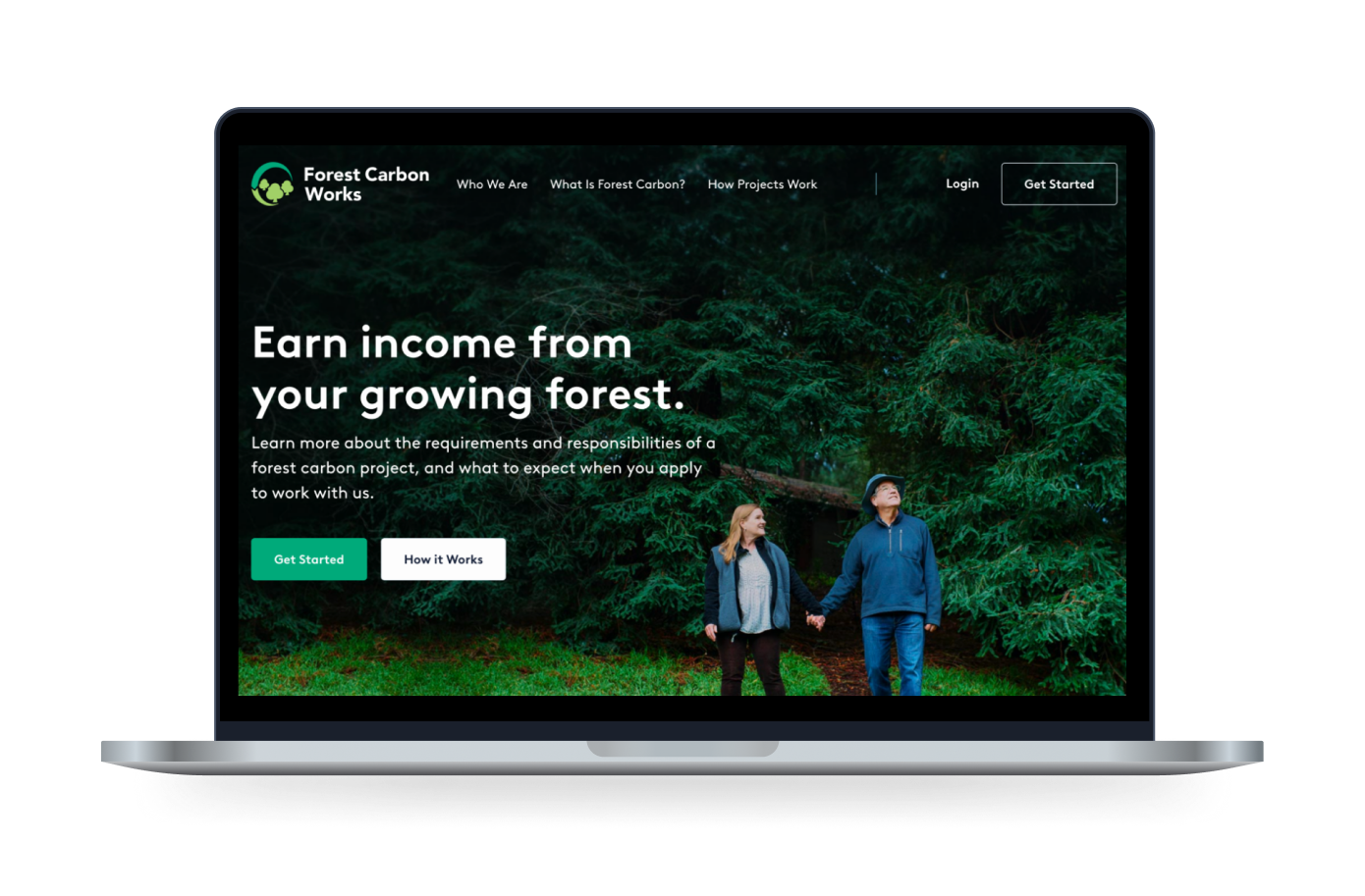The Forest Carbon Works website displayed on a laptop