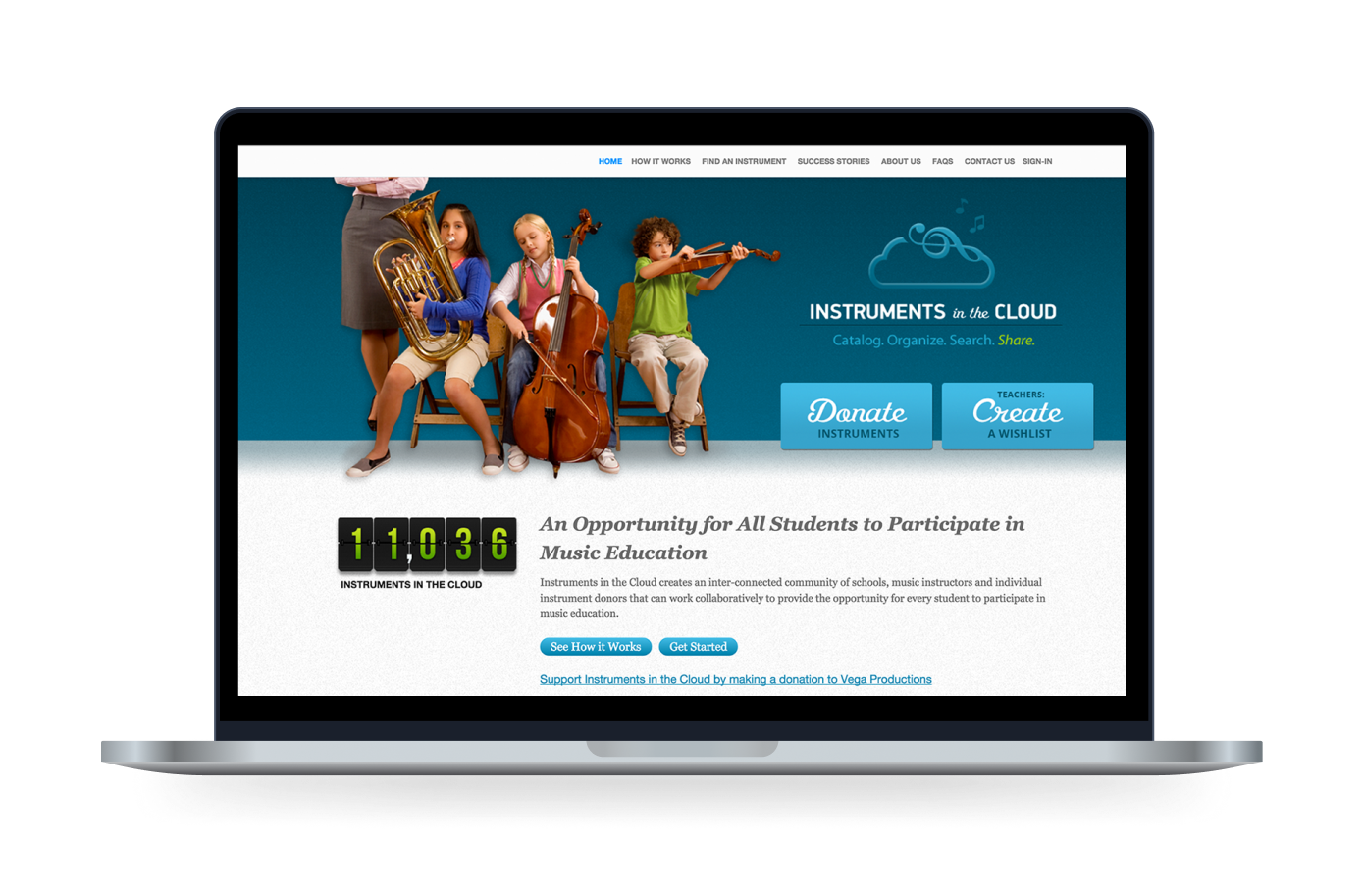 The Instruments in the Cloud website displayed on a laptop