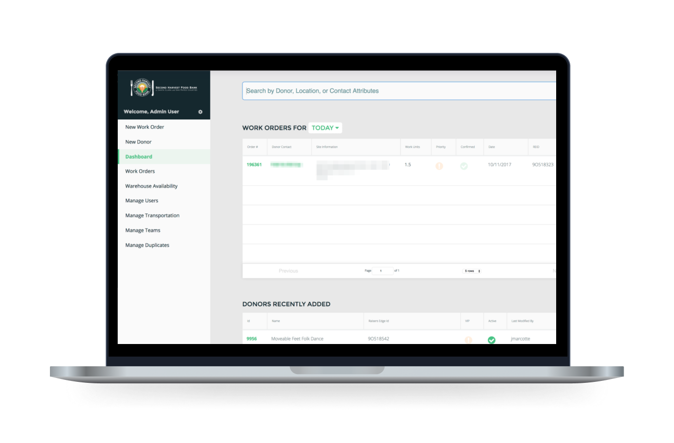 The Second Harvest Food Bank App displayed on a laptop