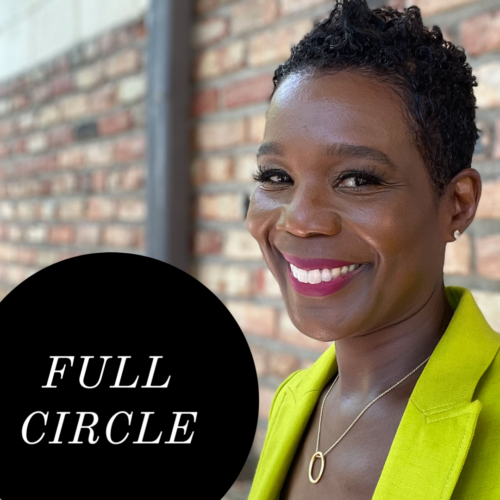 Photo of Sharon with text: Full Circle.